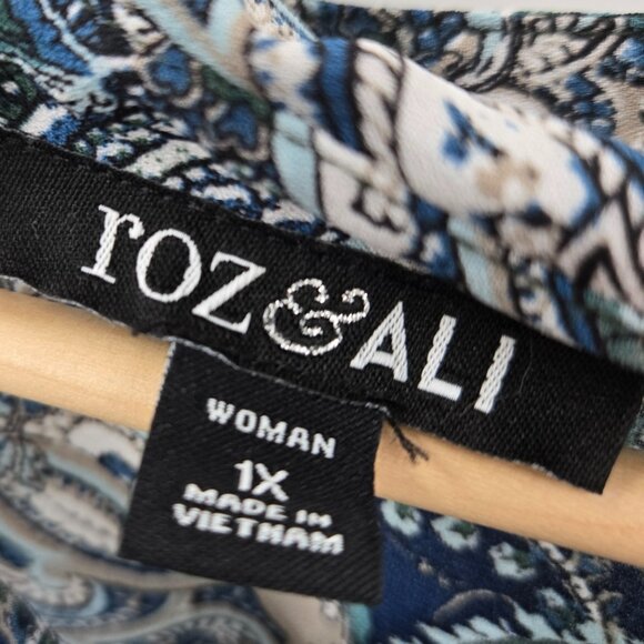 Roz and Ali Blue Green Paisley Button Down Long Sleeved Blouse 1x - Picture 10 of 13